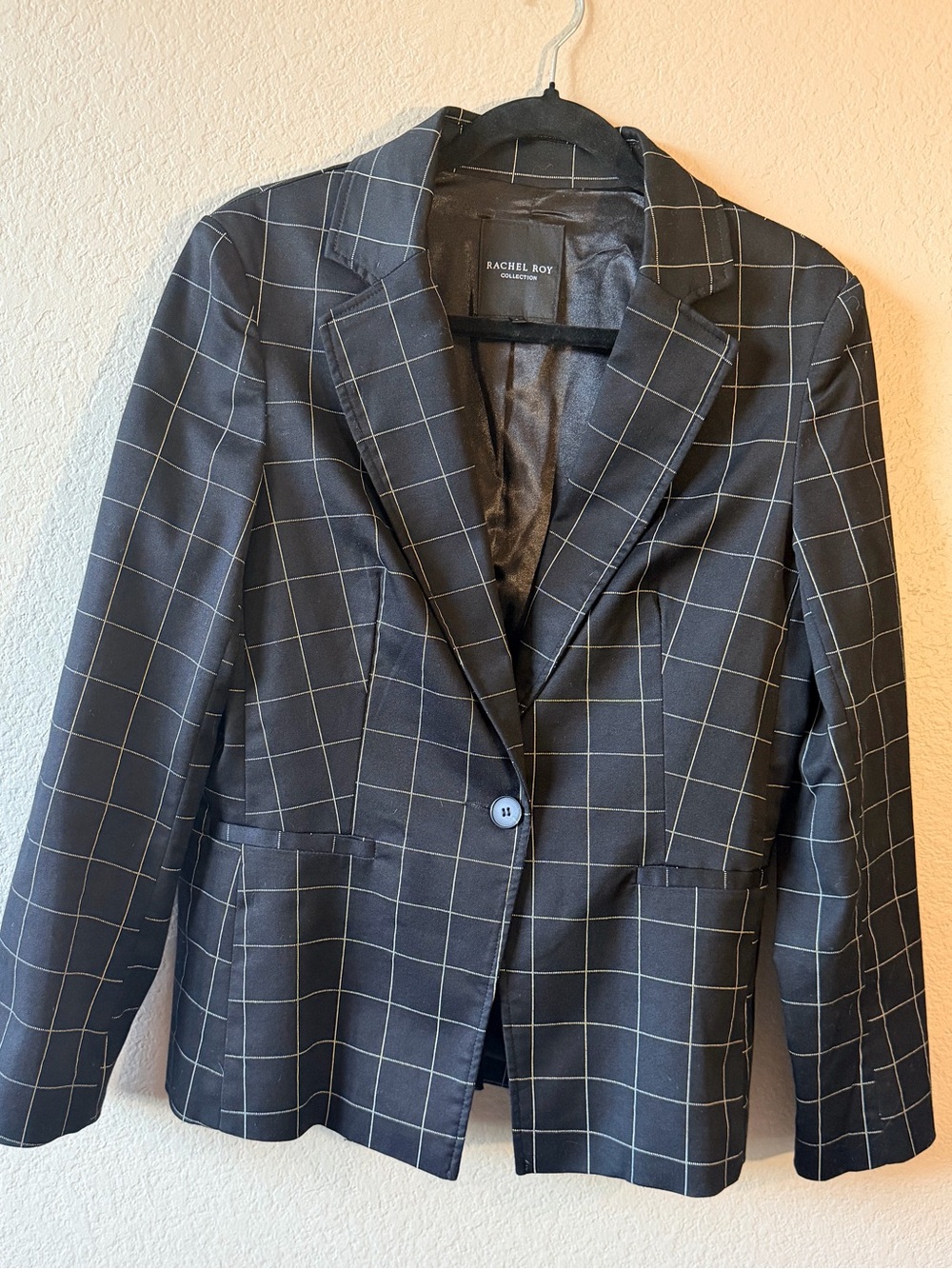 Rachel Roy Black Windowpane “Amalia” Single-Button Blazer
